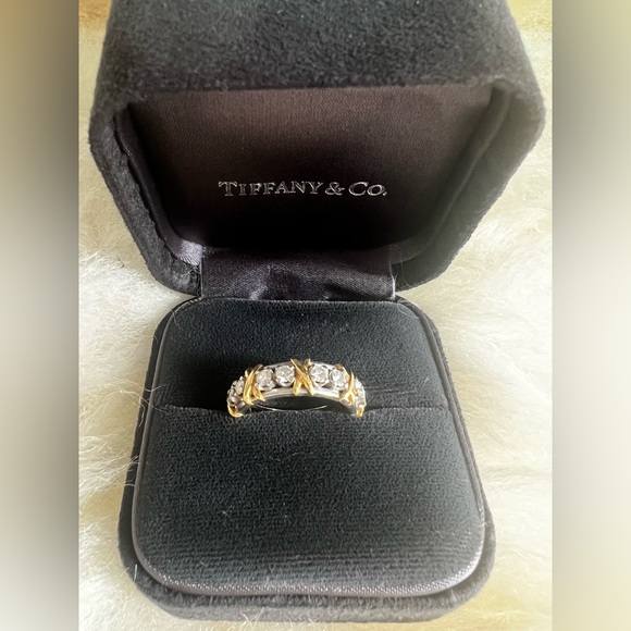 Jean Schlumberger by Tiffany Sixteen Stone Gold Platinum Diamonds Ring w/ Box 7 - Picture 6 of 11
